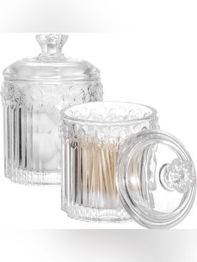 2 Pack Qtip Holder Glass Apothecary Jars with Lids